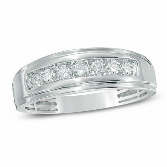 Men's 1/2 CT. T.w. Diamond Comfort Fit Band in 10K White Gold Product Image