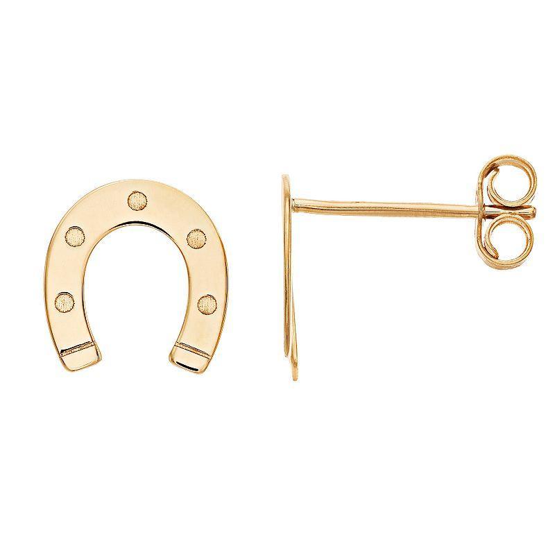 14k Gold Horseshoe Stud Earrings, Womens, Yellow Product Image