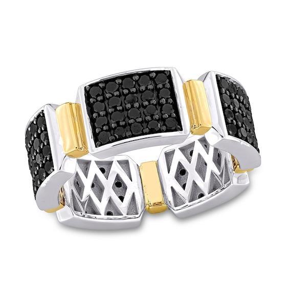 Eternally Bonded Men's 1-1/2 CT. T.w. Black Diamond Collar Station Band in 14K Two-Tone Gold Product Image