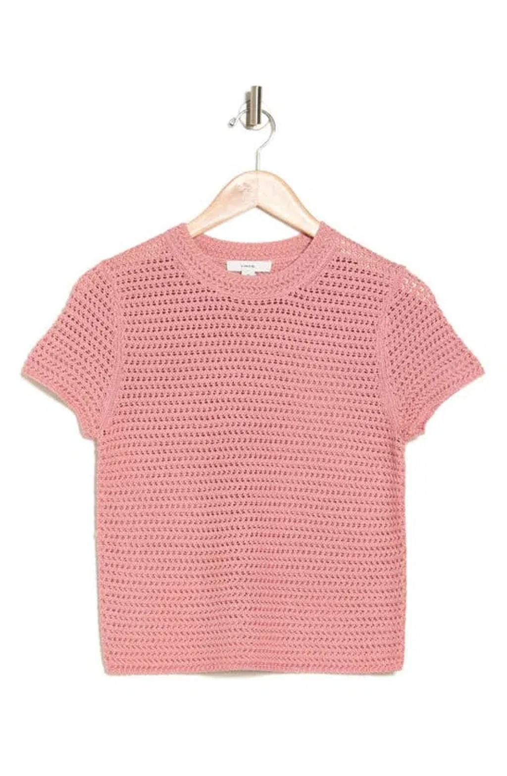 Cotton Crochet Crewneck T-shirt In Pink Product Image