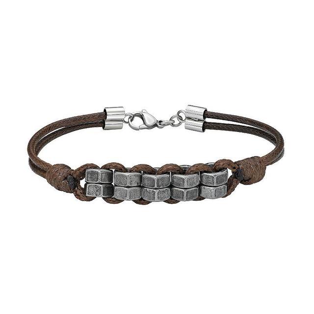 LYNX Mens Antiqued Stainless Steel & Brown Cord Bracelet Product Image