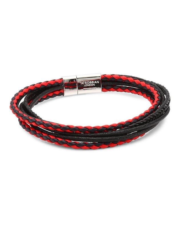 Mens Cobra Silver & Leather Multi-Strand Bracelet Product Image