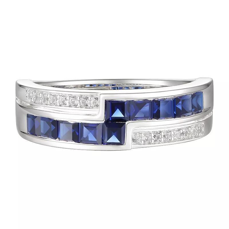 Sterling Silver Lab-Created Blue & White Sapphire Ring, Womens Product Image