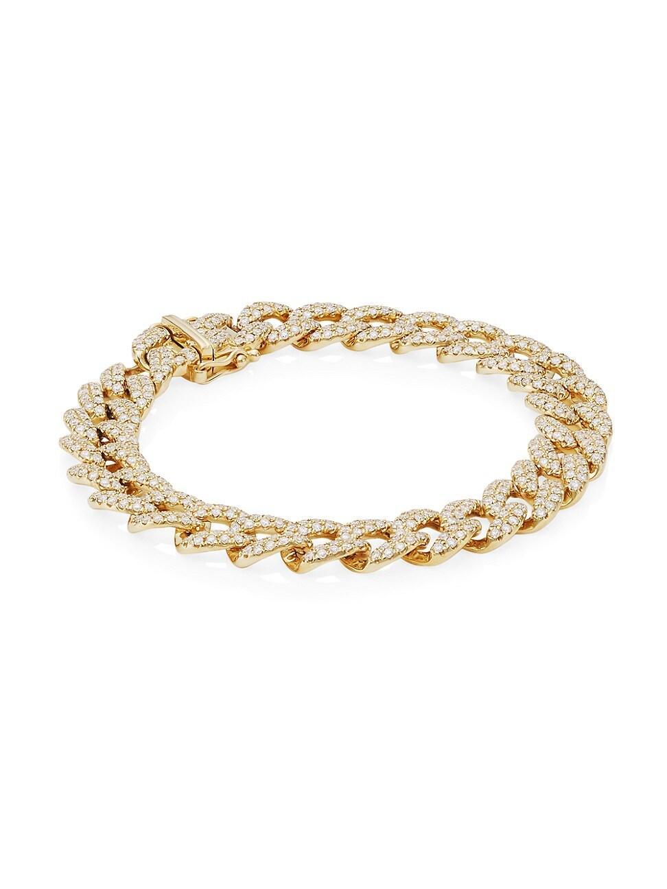 Womens 14K Gold & Diamond Curb-Chain Bracelet Product Image