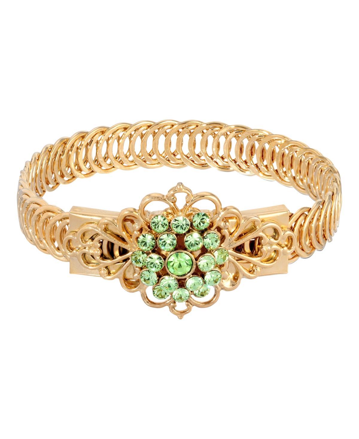 2028 14K Gold Dipped Green Flower Overlay Belt Bracelet Product Image