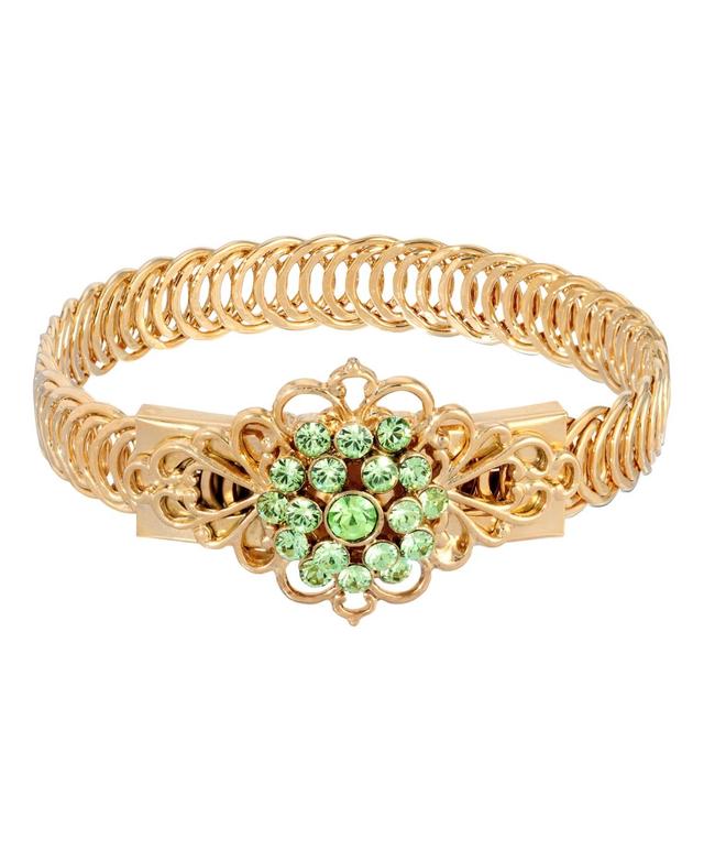 2028 14K Gold Dipped Green Flower Overlay Belt Bracelet Product Image