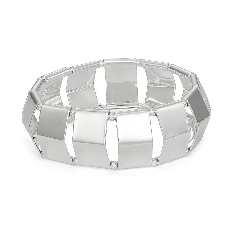 Nine West Silver Tone Stretch Panel Bracelet, Womens Product Image