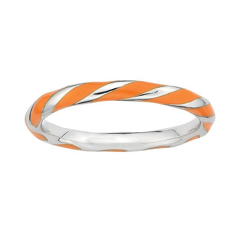 Stacks & Stones Sterling Silver Orange Enamel Twist Stack Ring, Womens Grey Product Image