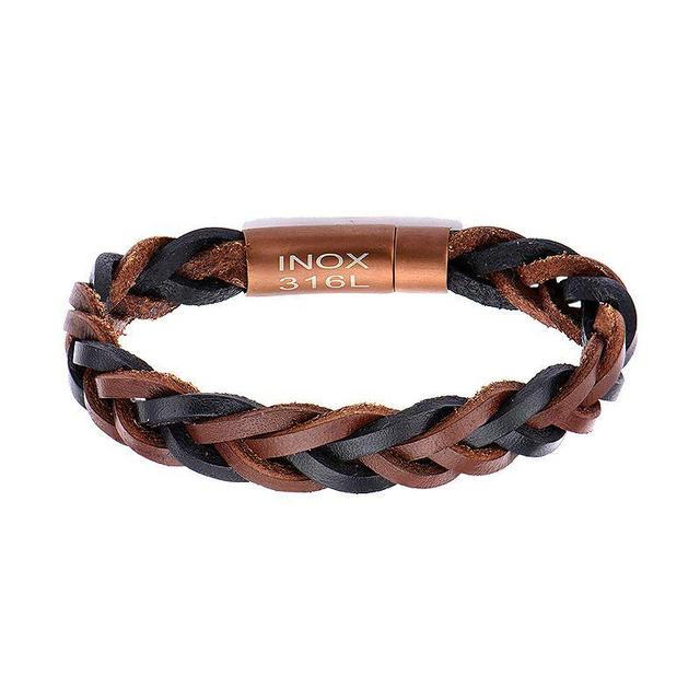 Mens Brown & Black Braided Leather Bracelet Multicolor Product Image