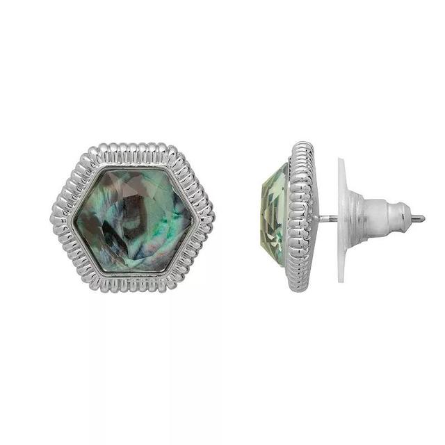 Emberly Silver Tone Colored Octagon Stud Earrings, Womens, Green Product Image