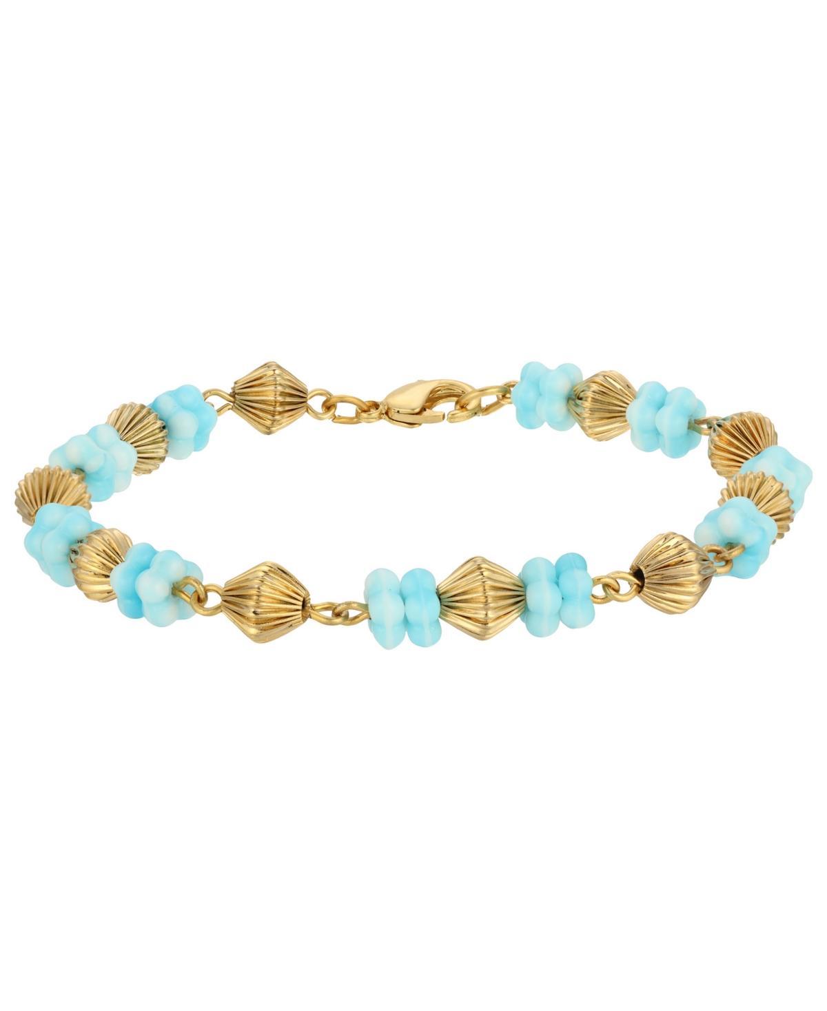 1928 14k Gold Dipped Flower Bead Bracelet, Womens, Blue Product Image