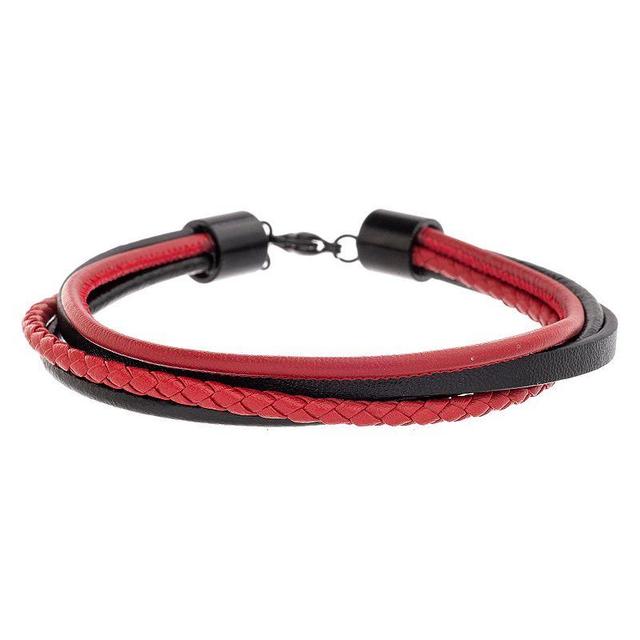 1913 Black & Red Multistrand Leather Bracelet, Mens Product Image