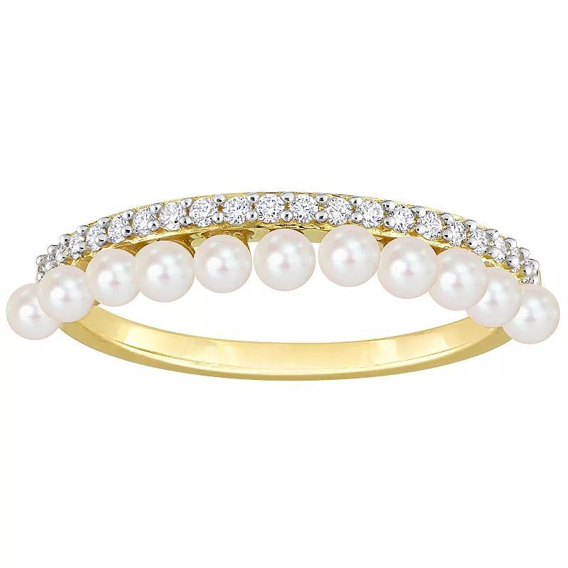 Stella Grace 14k Gold Freshwater Cultured Pearl & 1/6 Carat T.W. Diamond Single Row Ring, Womens Product Image