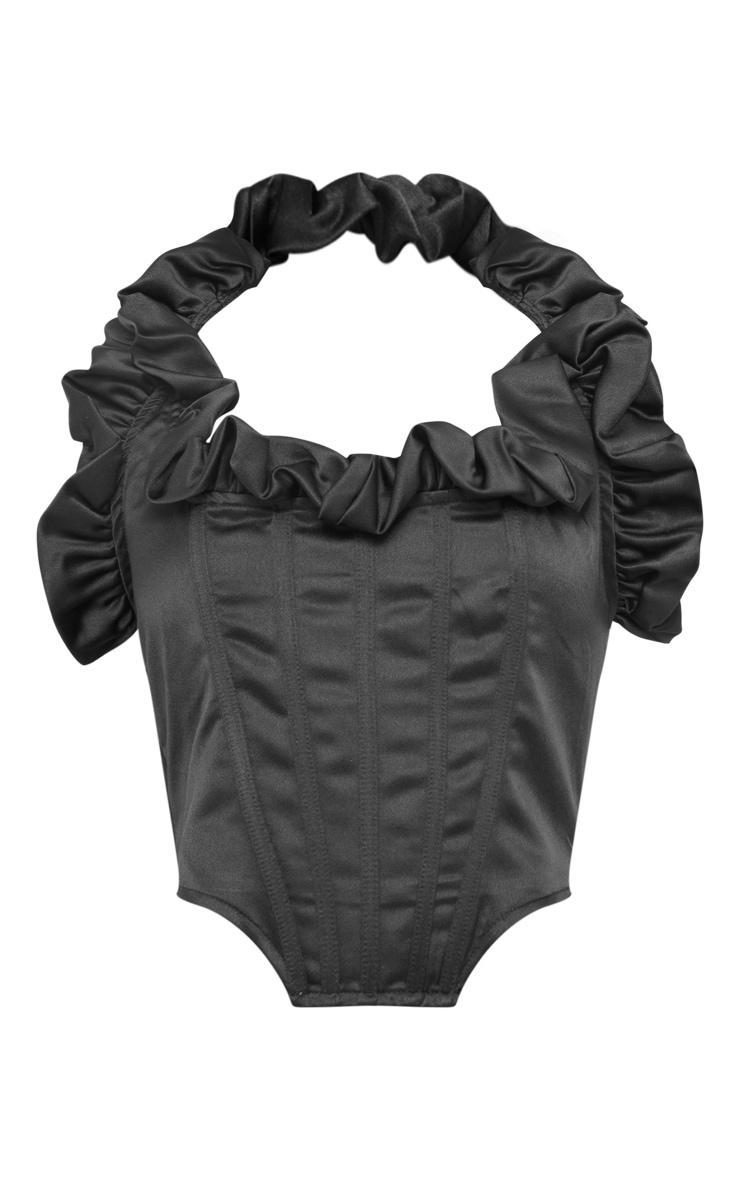 Black Satin Ruched Detail Halterneck top Product Image