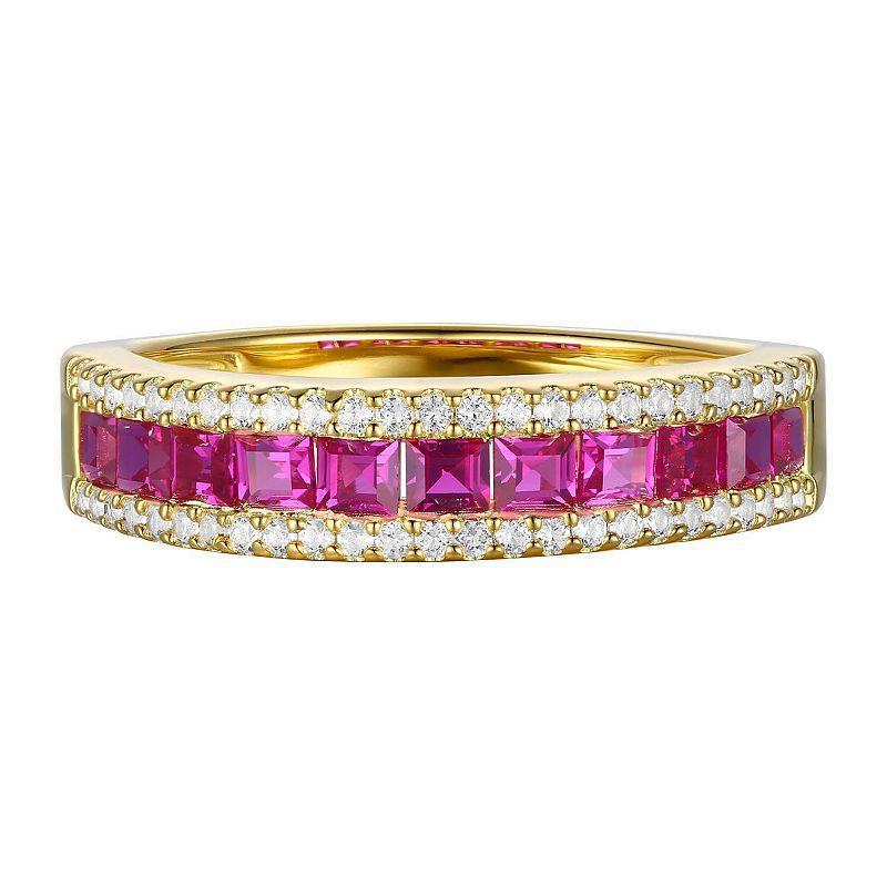 14k Gold Over Silver Lab-Created Ruby & White Sapphire Ring, Womens Gold Tone Product Image