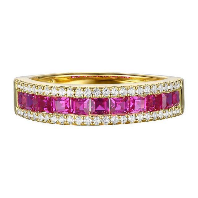 14k Gold Over Silver Lab-Created Ruby & White Sapphire Ring, Womens Gold Tone Product Image