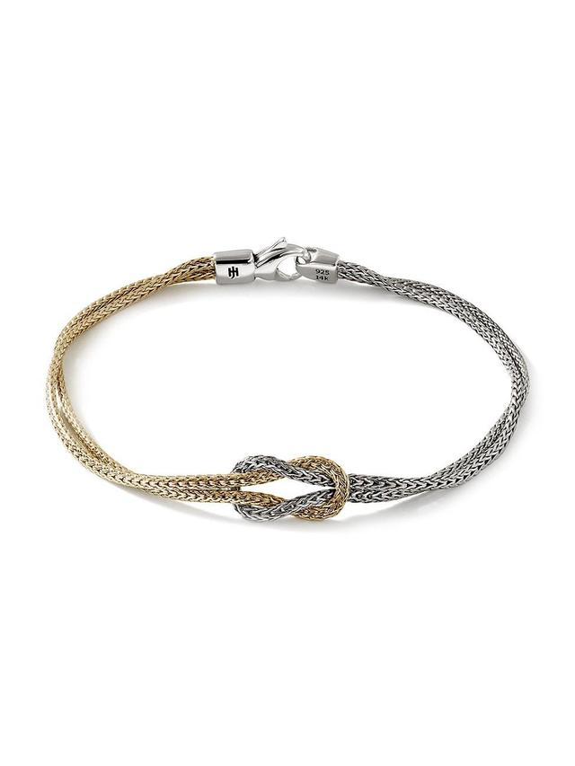 Womens Love Knot 14K Yellow Gold & Sterling Silver Double-Chain Bracelet Product Image