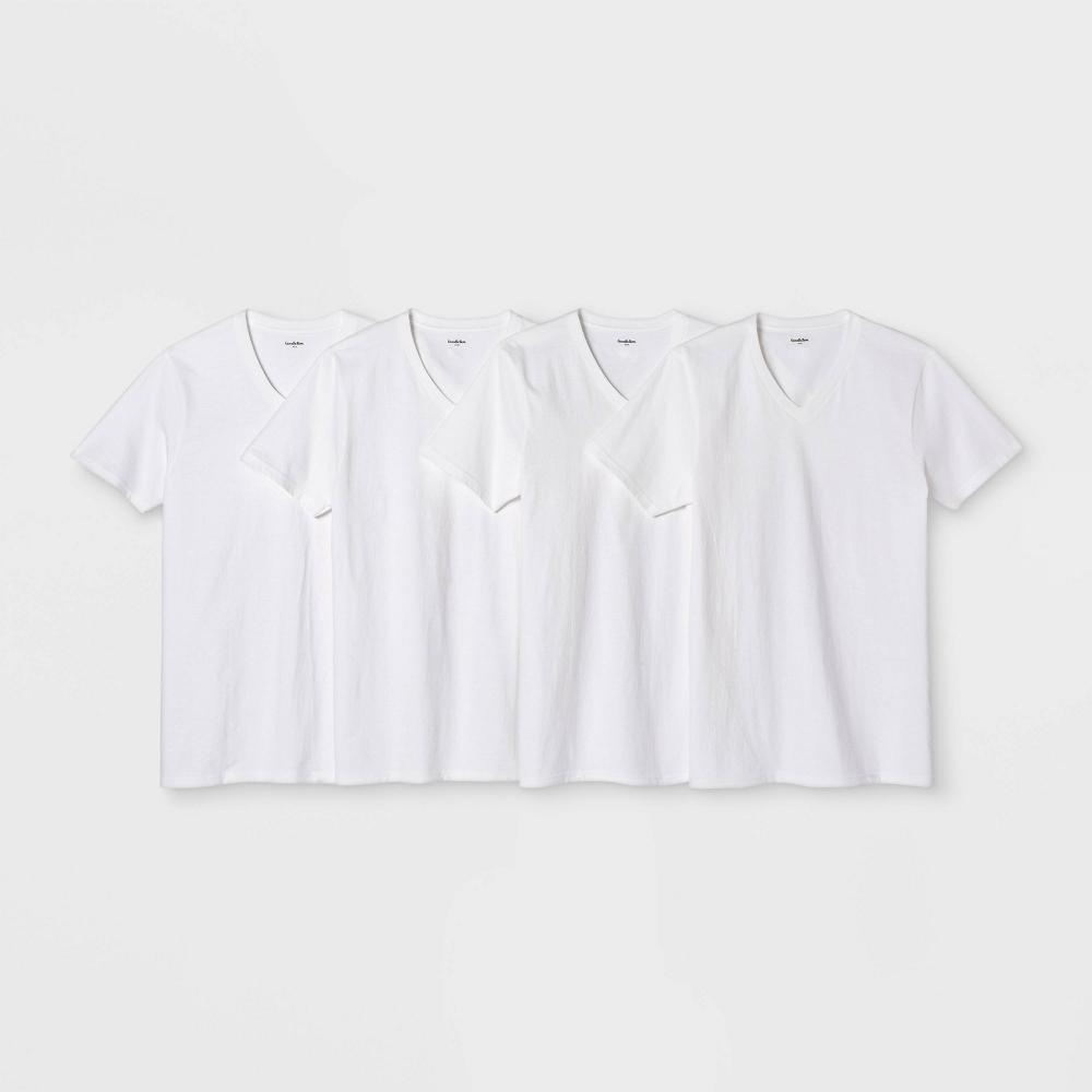 Mens 4pk V-Neck T-Shirt - Goodfellow & Co White XXL Product Image