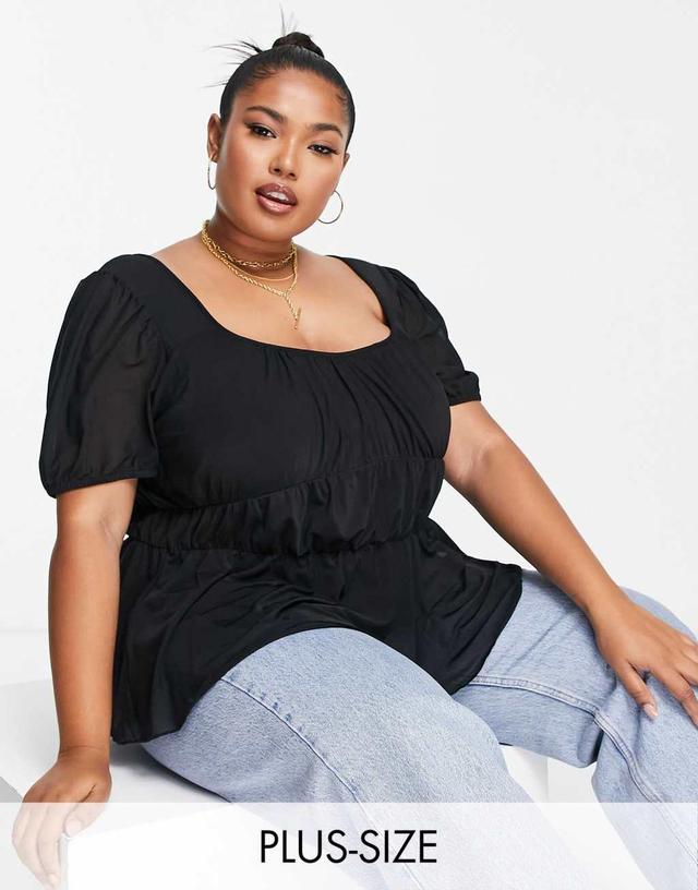 Simply Be sweetheart neck mesh top in black Product Image