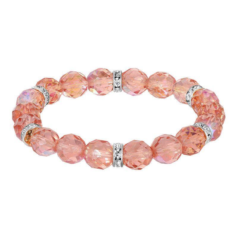 1928 Silver Tone Crystal Bead Stretch Bracelet, Womens, Pink Product Image