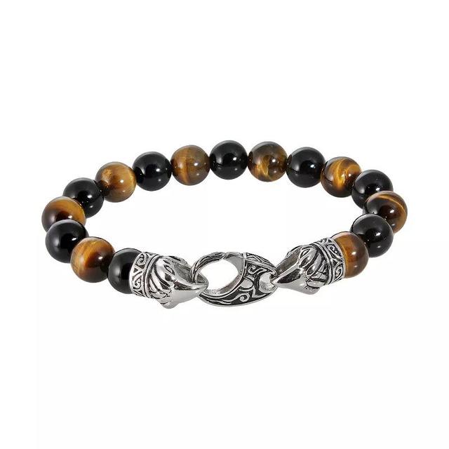 Stainless Steel Tigers Eye Bead Stretch Bracelet - Men, Mens Brown Product Image