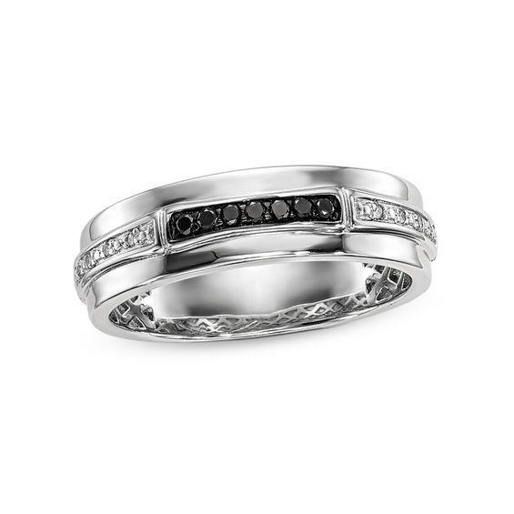 Men's 1/8 CT. T.w. Enhanced Black and White Diamond Row Band in Sterling Silver Product Image