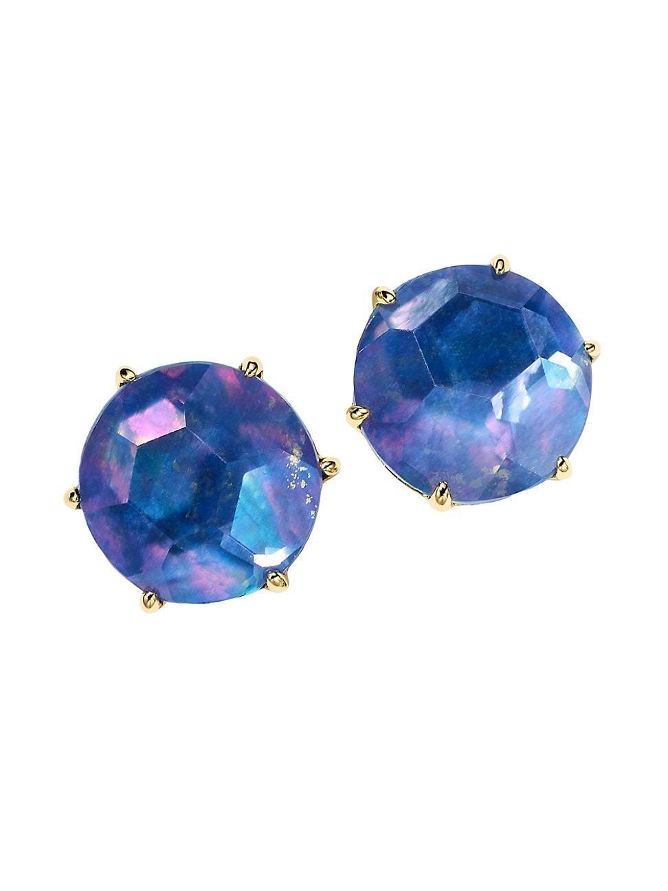 Womens Rock Candy 18K Gold & Rock Crystal, Mother-Of-Pearl & Lapis Medium Round Stud Earrings Product Image