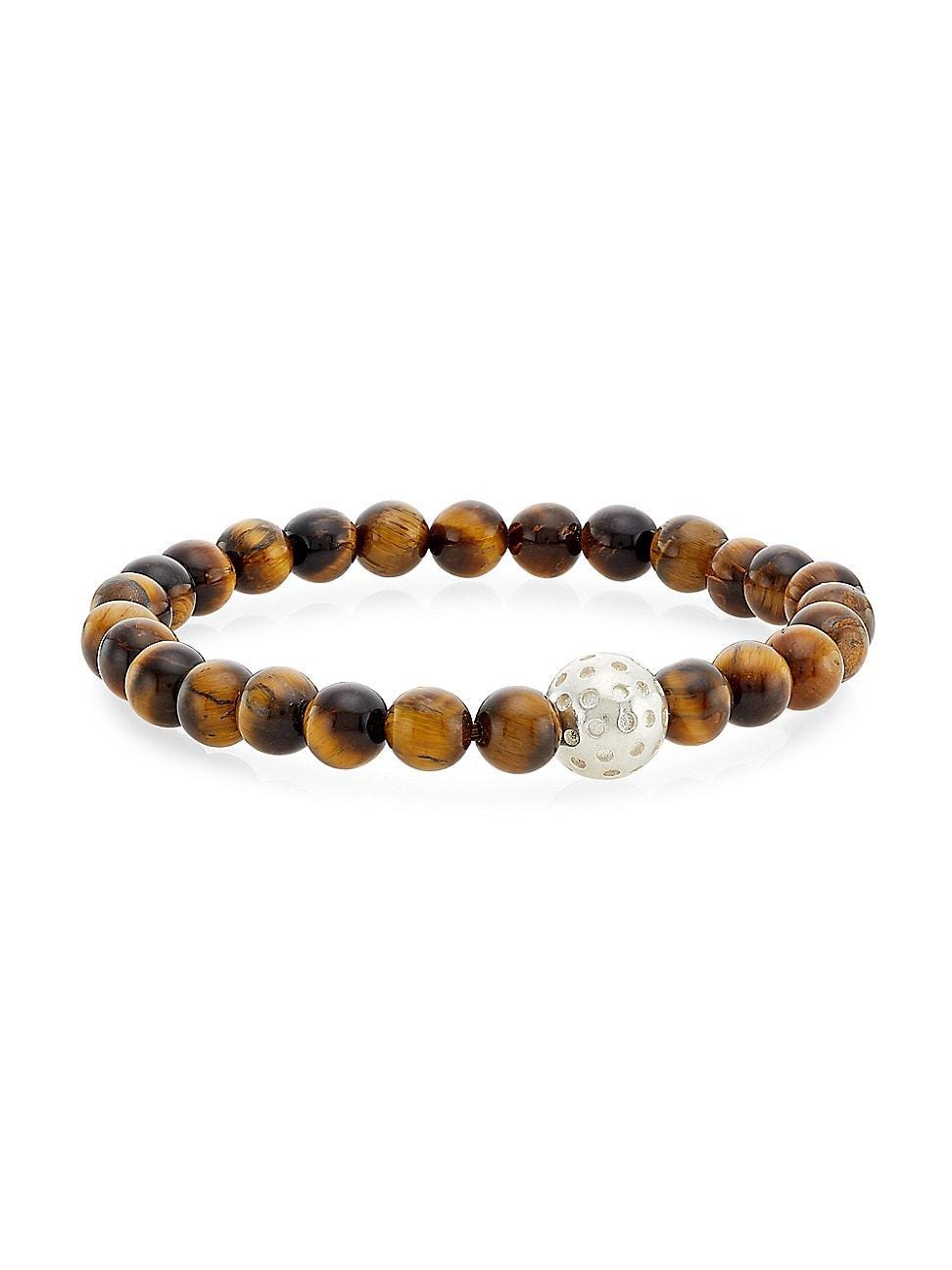 Womens Organic Gems Ken Tigers Eye & Sterling Silver Beaded Stretch Bracelet Product Image