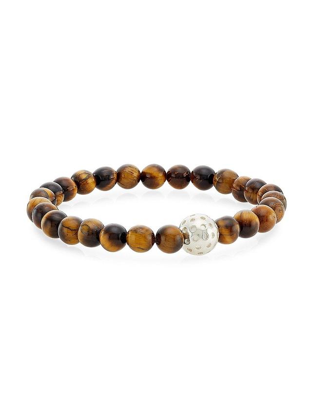 Womens Organic Gems Ken Tigers Eye & Sterling Silver Beaded Stretch Bracelet Product Image