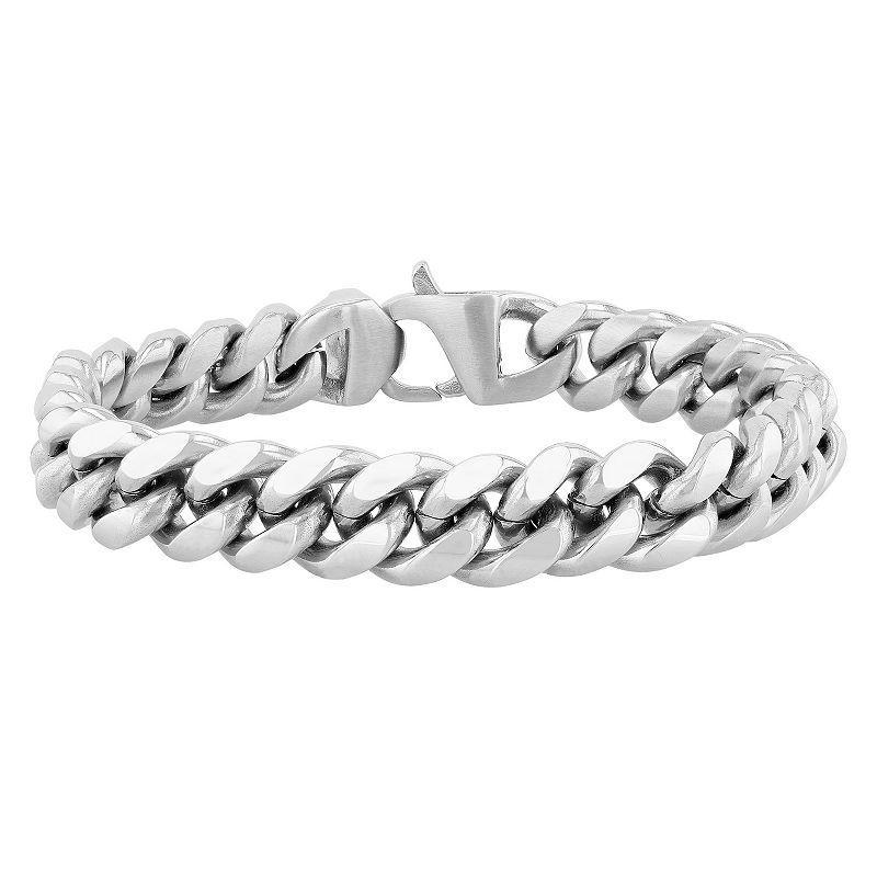 Stainless Steel Curb Link Chain Bracelet, Mens Silver Product Image