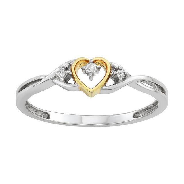 Two Tone 10k Gold Diamond Accent Heart Promise Ring, Womens Product Image