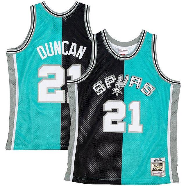 Mens Mitchell & Ness Tim Duncan /Teal San Antonio Spurs Big & Tall Hardwood Classics 1998-99 Split Swingman Jersey Product Image