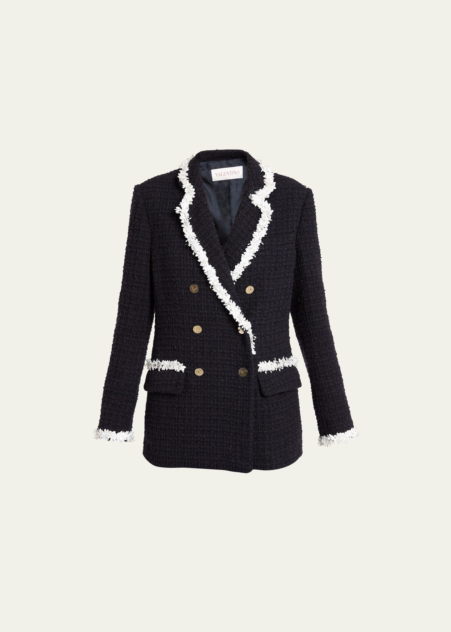 Womens Embroidered Plain Tweed Blazer Product Image