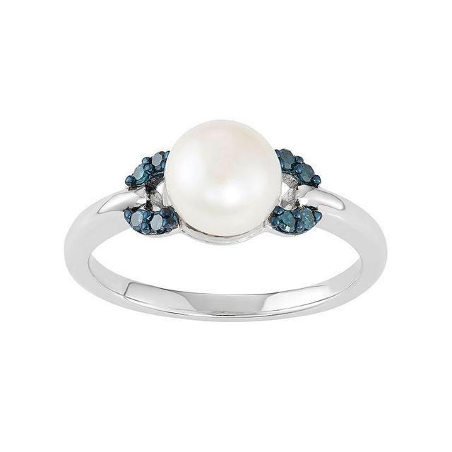 Freshwater Cultured Pearl & Blue Diamond Accent Sterling Silver Ring, Womens Product Image