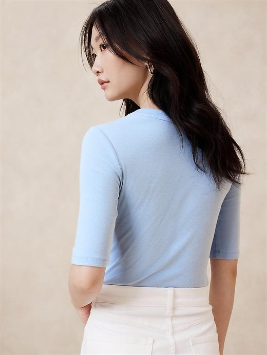 Ribbed Elbow-Sleeve T-Shirt Product Image