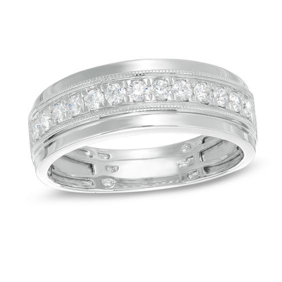 Men's 1/2 CT. T.w. Diamond Milgrain Wedding Band in 10K White Gold Product Image