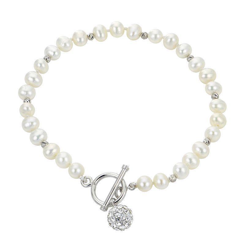 PearLustre by Imperial Freshwater Cultured Pearl & Crystal Bead Bracelet, Womens Sterling Silver Product Image