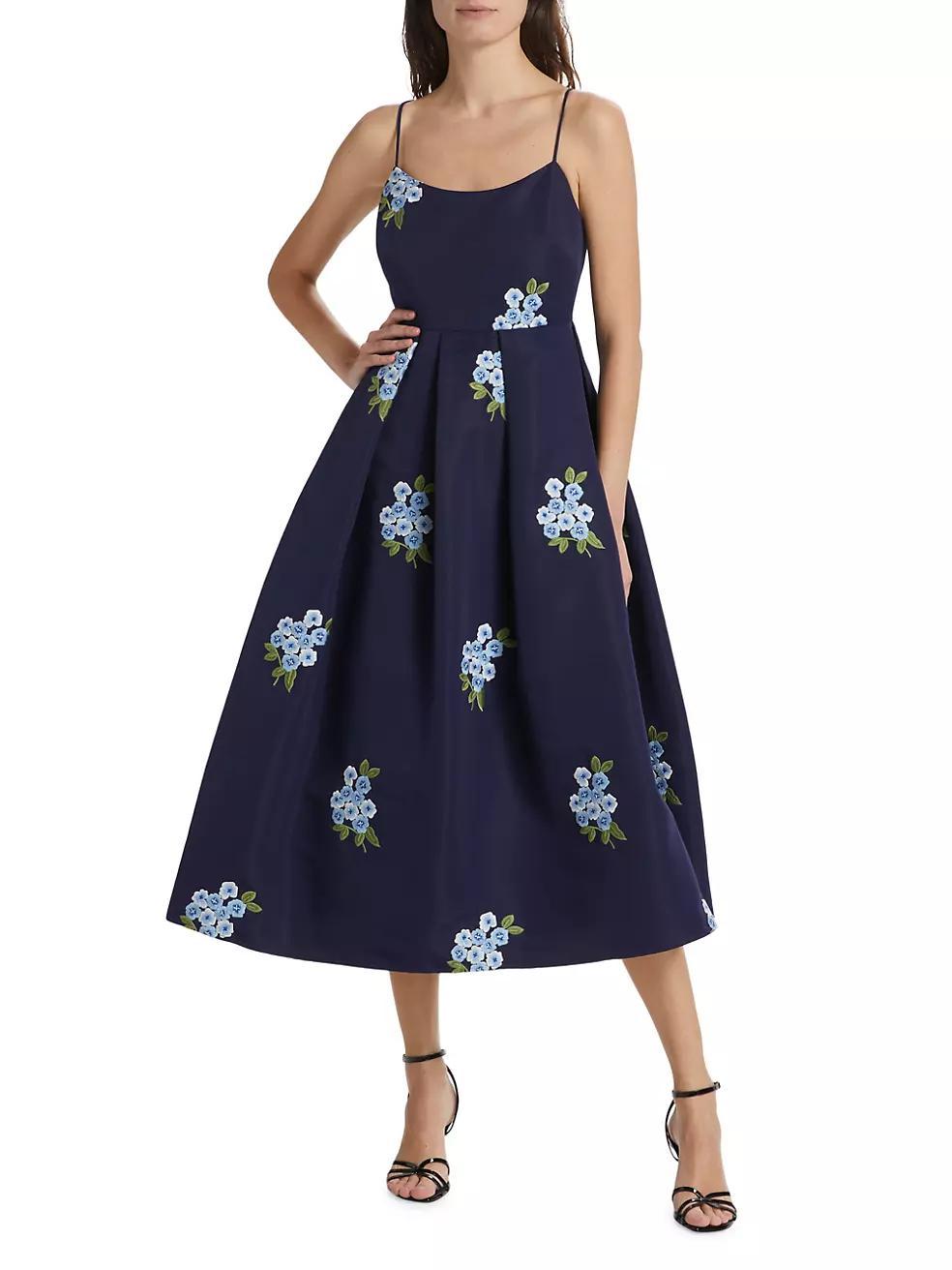 Audra Embroidered-Floral Midi-Dress Product Image