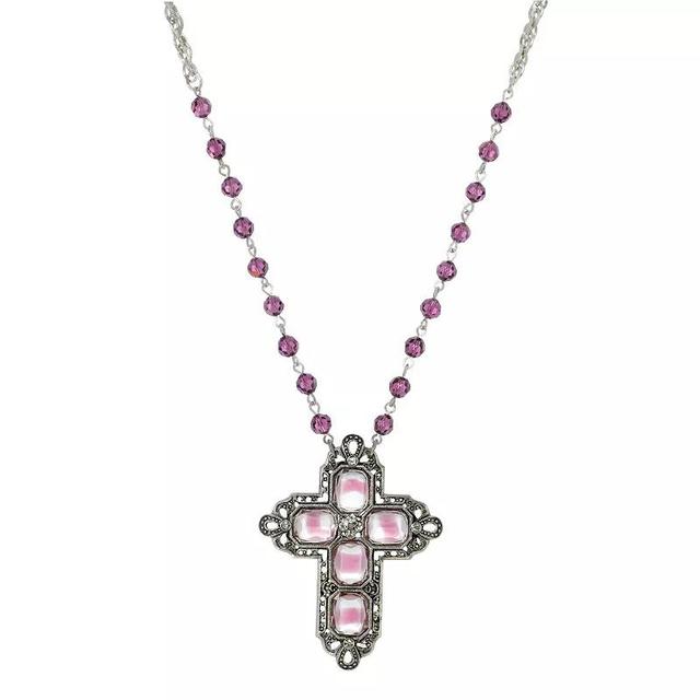 1928 Crystal Cross Beaded Necklace, Womens, Purple Product Image