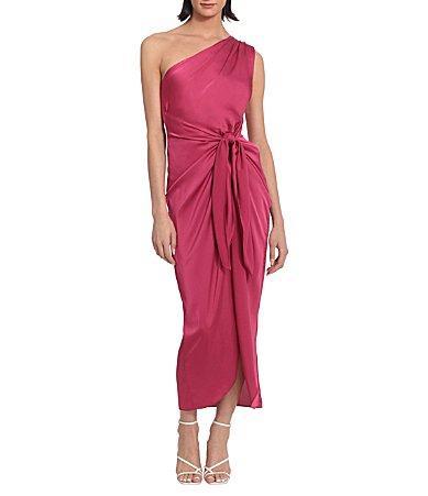 Donna Morgan One Shoulder Tie Waist Draped Skirt Dress Product Image