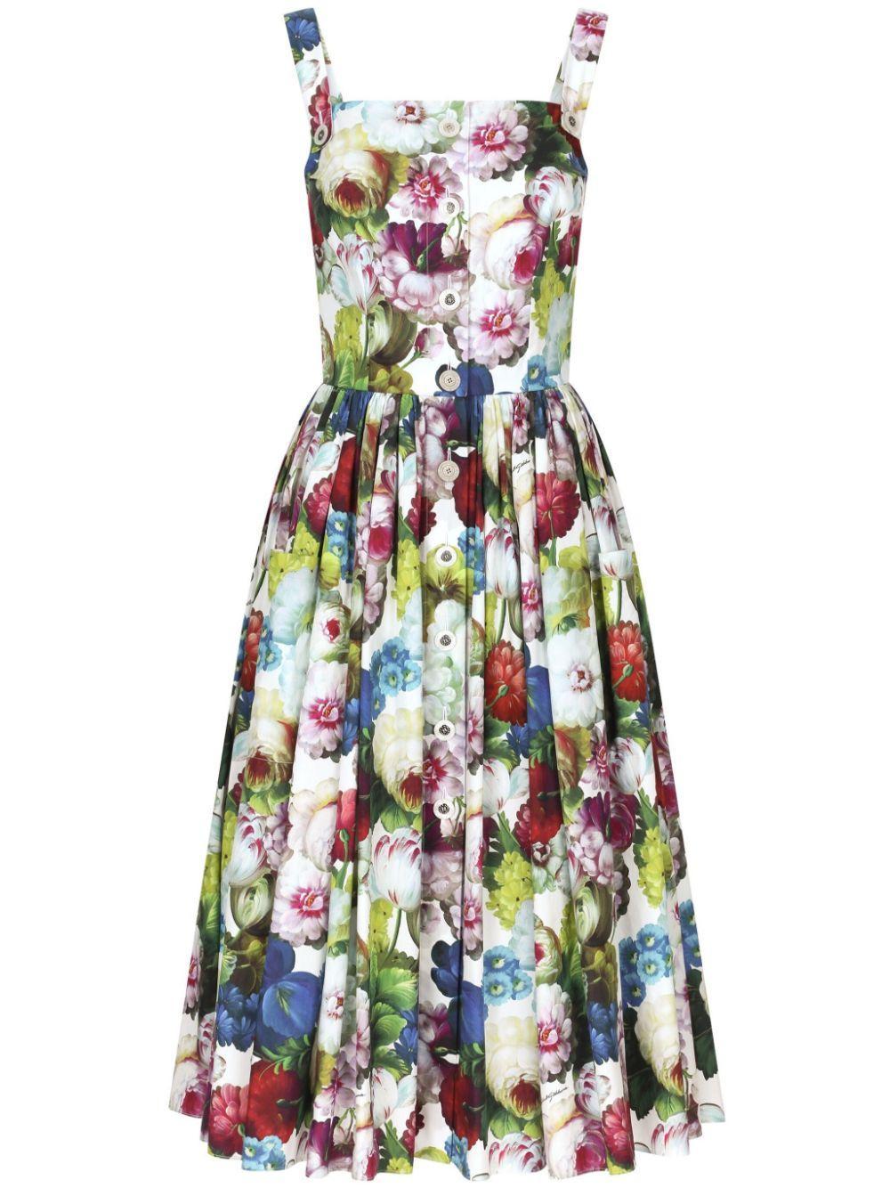 DOLCE & GABBANA Floral-print Cotton Midi Dress In White Product Image