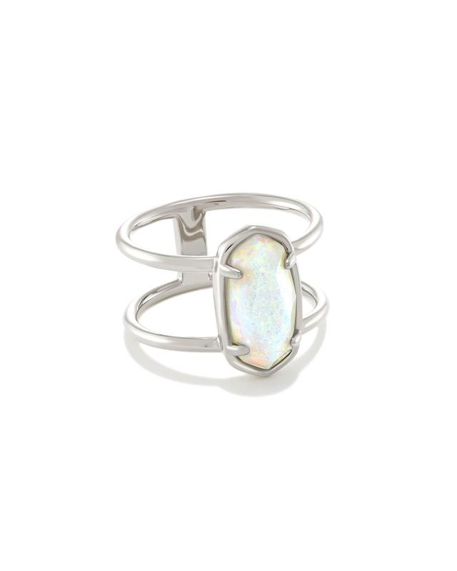 Elyse Sterling Silver Double Band Ring in White Sterling Opal Product Image