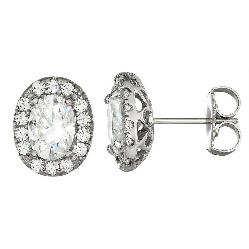 Charles & Colvard 2.22 Ct. T.w. Moissanite Oval Halo Stud Earrings In 14K White Gold Product Image