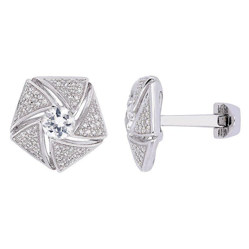 Stella Grace Mens Silver 1/2 Carat T.W. Diamond & White Sapphire Cluster Cuff Links Product Image