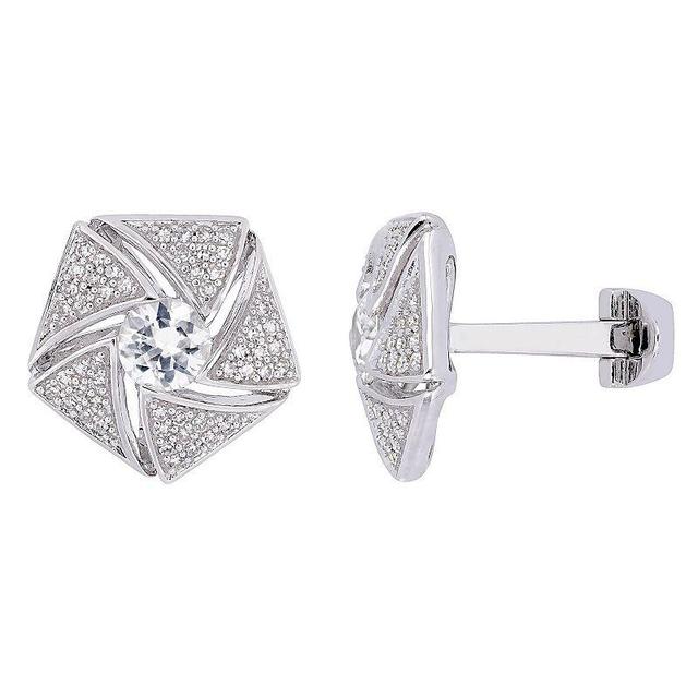 Stella Grace Mens Silver 1/2 Carat T.W. Diamond & White Sapphire Cluster Cuff Links Product Image