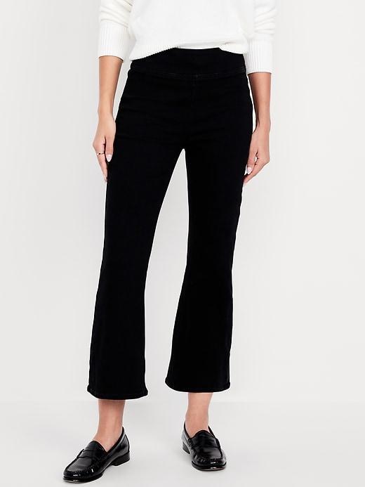 High-Waisted Weekender Pull-On Crop Flare Jeans Product Image