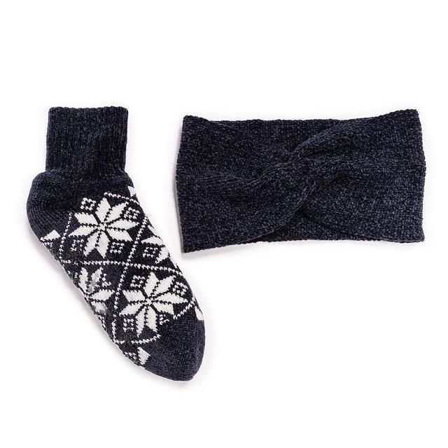 Womens MUK LUKS Chenille Headband and Moisturizing Socks Set Blue Product Image