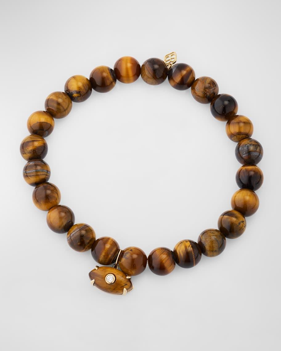 Men's Tigers Eye Beaded Bracelet with Bezel Diamond Evil Eye Charm Product Image