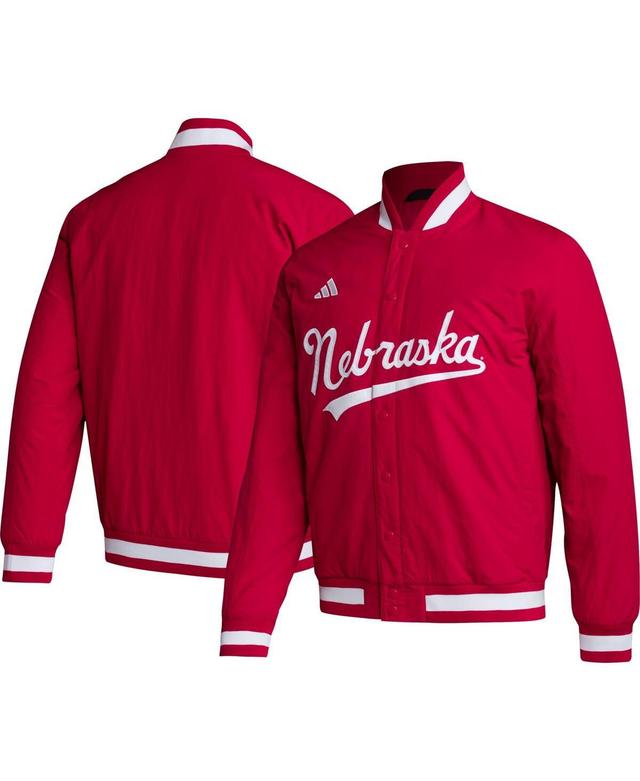 Mens adidas Red Scarlet Huskers Baseball Coaches Full-Snap Jacket Product Image