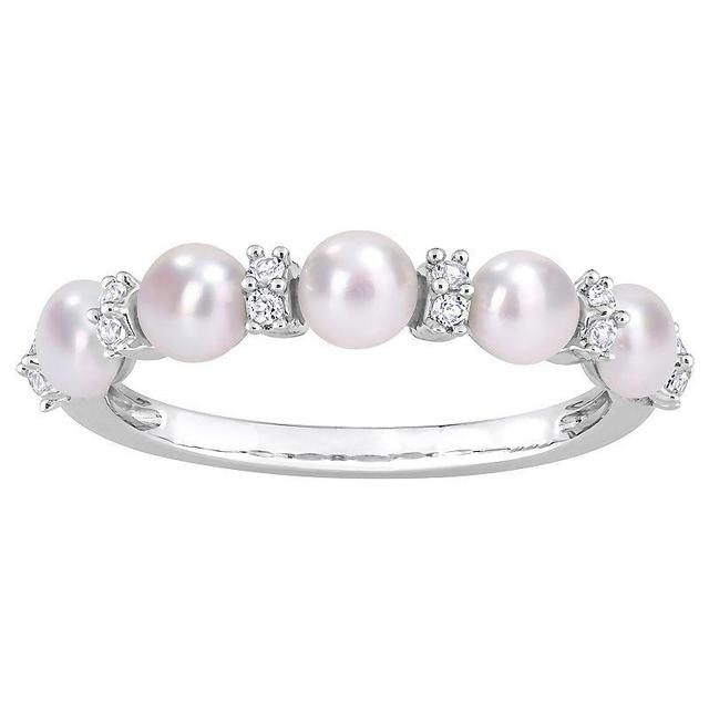 Stella Grace Sterling Silver Freshwater Cultured Pearl & White Topaz Wedding Ring, Womens Product Image